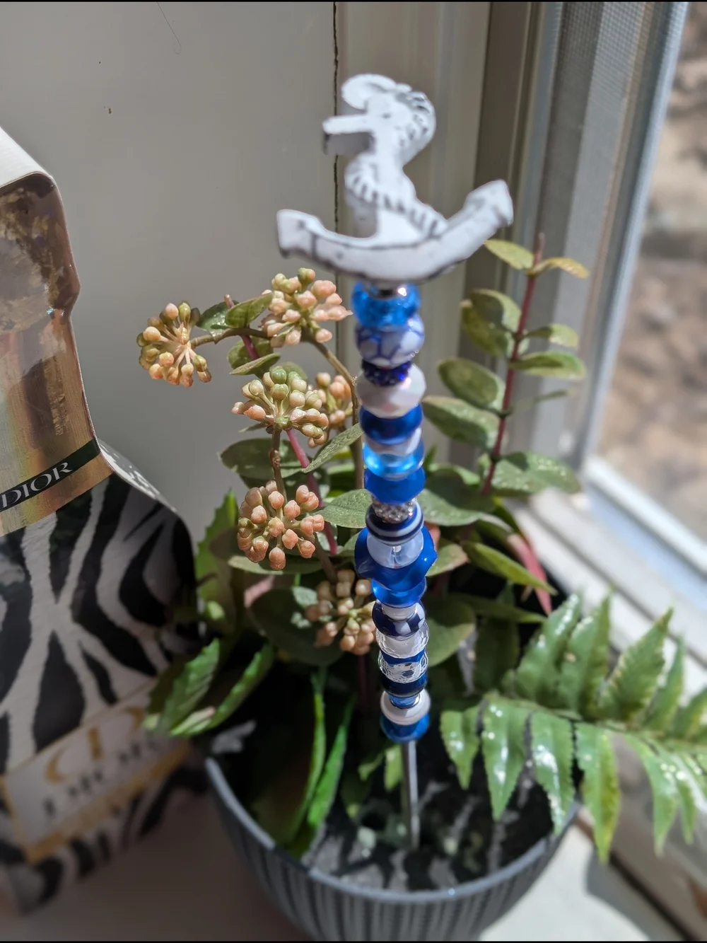Handmade Fairy Wand/Plant/Garden Stake W/White Metal Topper ⚓
